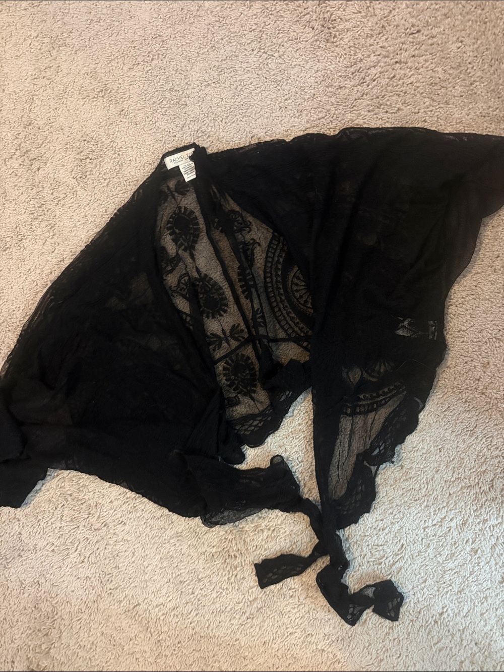 Sheer Black Lace Tie-Front Cover-Up